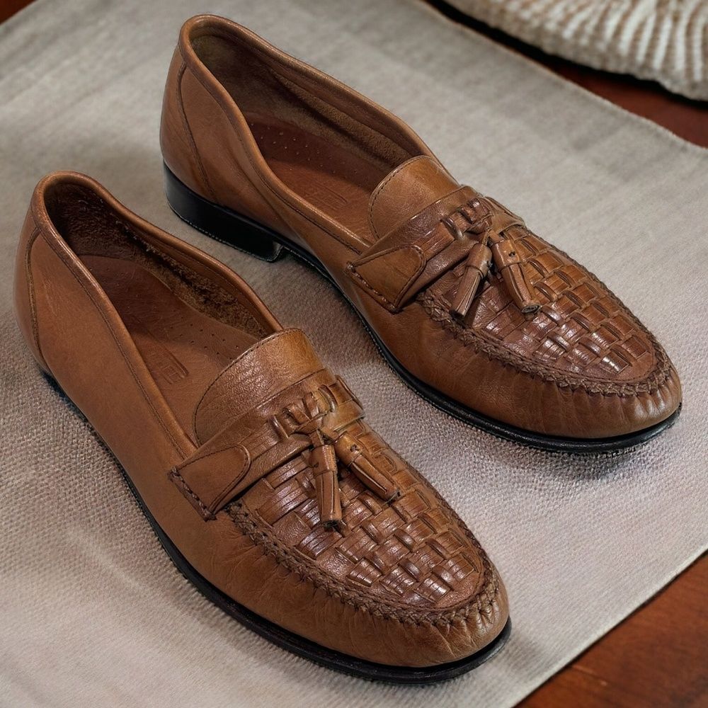 Vintage Roundtree & Yorke Woven Leather Tassel Loafers Mens Size 11M